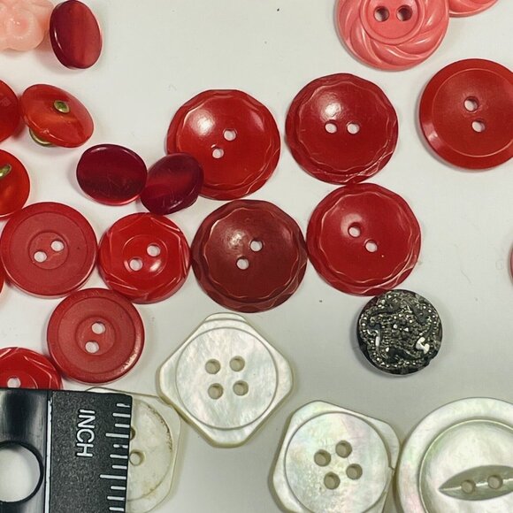 Button Pink Black Mother Pearl Plastic Metal Shell Random Lot Vintage For Crafts - Picture 6 of 15